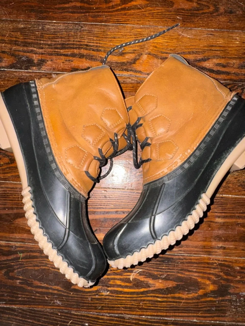 Magellan Outdoors Brown and Black Duck Boots with Leopard Lining